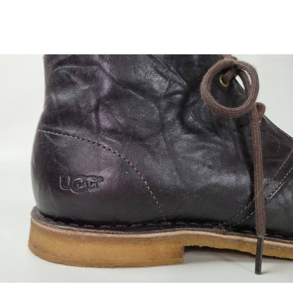 UGG Australia Leighton Mens Dark Brown Crinkled Leather Chukka Desert Boots 11.5 main image 4